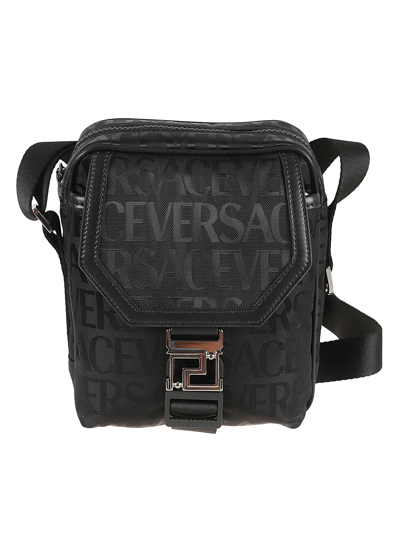 Shop Versace Messenger Shoulder Bag In Black