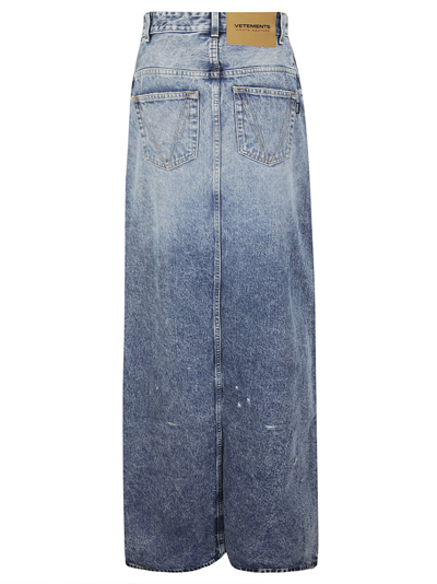 Vetements Distressed-effect Denim Maxi Skirt In Lightblue