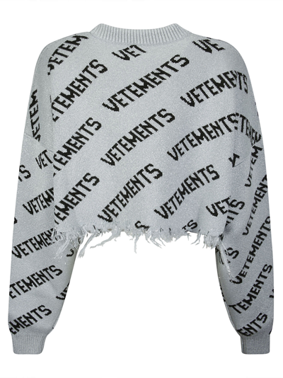 Shop Vetements Lurex Monogram Cropped Sweater In Silverblack