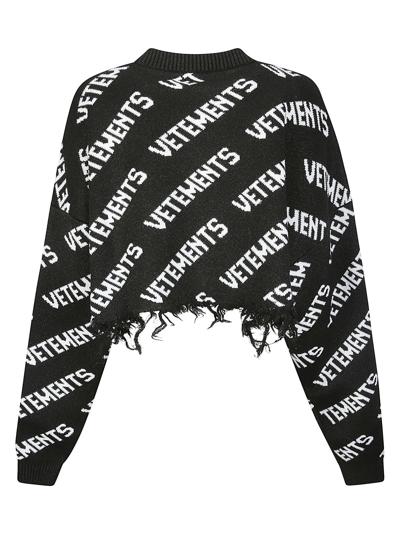 Shop Vetements Lurex Monogram Cropped Sweater In Blackwhite