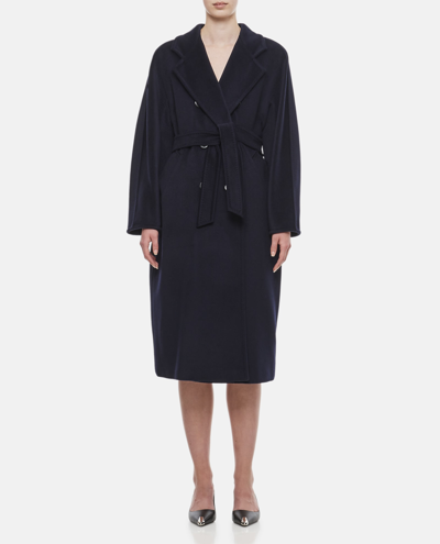 Shop Max Mara Madame Wool And Cashmere Long Belted Coat In Blue