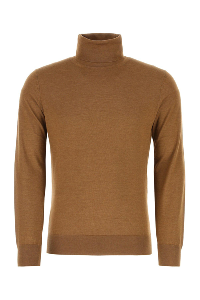 Shop Ermenegildo Zegna Brown Cashmere Blend Sweater In Beige