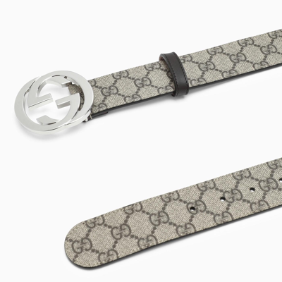 Shop Gucci Gg Supreme Fabric Belt With Gg Buckle In Beige