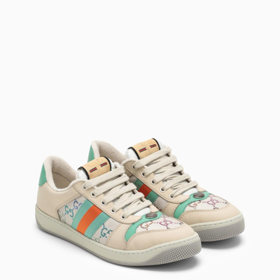 Shop Gucci Screener Sneaker Beige In White