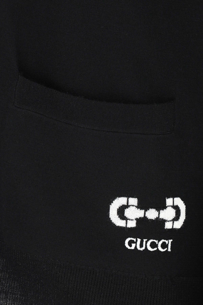 Shop Gucci Black Stretch Wool Blend Cardigan In White