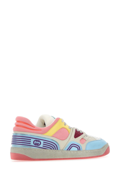 Shop Gucci Multicolor Leather And Fabric Basket Sneakers In White