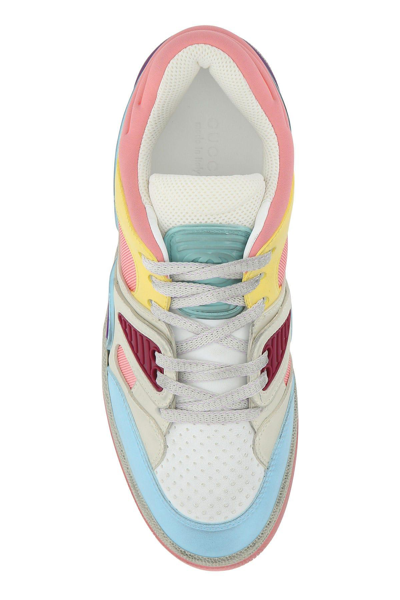 Shop Gucci Multicolor Leather And Fabric Basket Sneakers In White