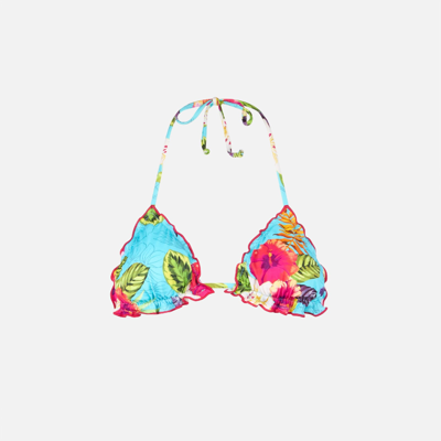 Mc2 Saint Barth Woman Triangle Top With Ibiscus Print In Blue