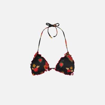 Mc2 Saint Barth Woman Triangle Top Swimsuit With Heart Print In Black