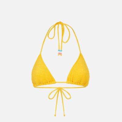 Mc2 Saint Barth Woman Terry Triangle Top Swimsuit With Charms In Yellow