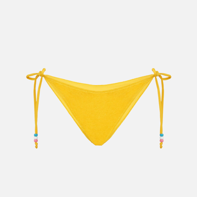 Shop Mc2 Saint Barth Woman Terry Swim Briefs With Charms In Yellow