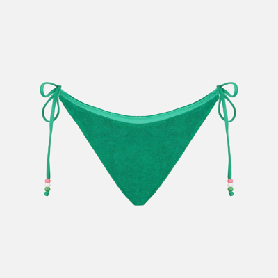 Shop Mc2 Saint Barth Woman Terry Swim Briefs With Charms In Green