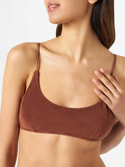 Mc2 Saint Barth Woman Terry Brown Bralette Swimsuit In Brown