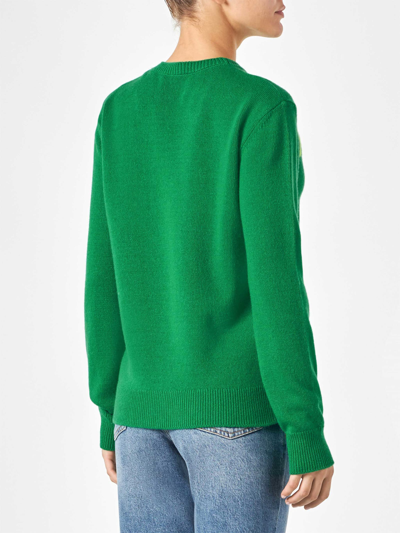 Shop Mc2 Saint Barth Woman Sweater With Pericolosa Lettering Niki Dj Special Edition In Green