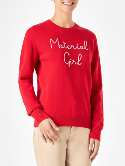 Mc2 Saint Barth Woman Sweater With Material Girl Embroidery Niki Dj Special Edition In Red