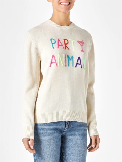 Shop Mc2 Saint Barth Woman Sweater With Party Animal Embroidery Niki Dj Special Edition In White