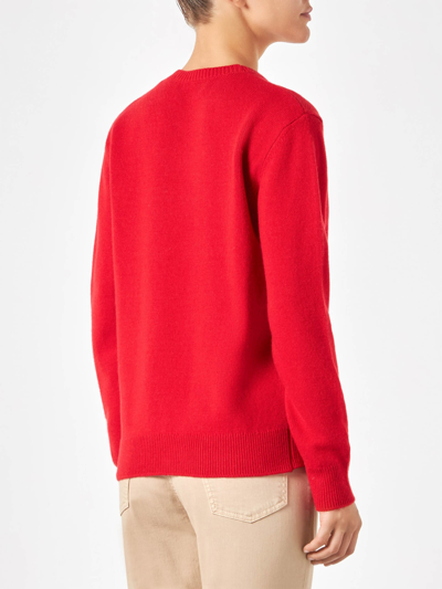 Mc2 Saint Barth Woman Sweater With Material Girl Embroidery Niki Dj Special Edition In Red