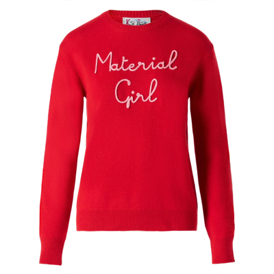 Mc2 Saint Barth Woman Sweater With Material Girl Embroidery Niki Dj Special Edition In Red