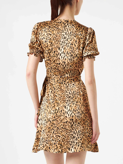 Mc2 Saint Barth Woman Short Dress With Leopard Print In Brown