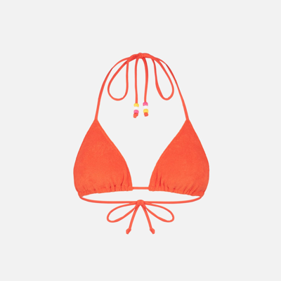 Mc2 Saint Barth Woman Orange Terry Triangle Top Swimsuit With Charms In Orange