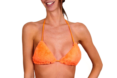 Mc2 Saint Barth Woman Orange Fluo Furry Triangle Top Swimsuit In Orange