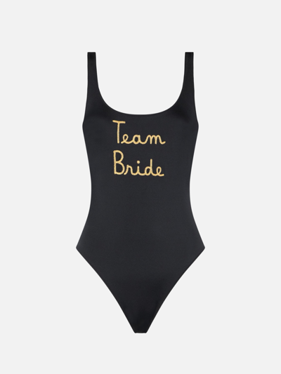 Mc2 Saint Barth Woman One Piece Swimsuit With Team Bride Embroidery In Black