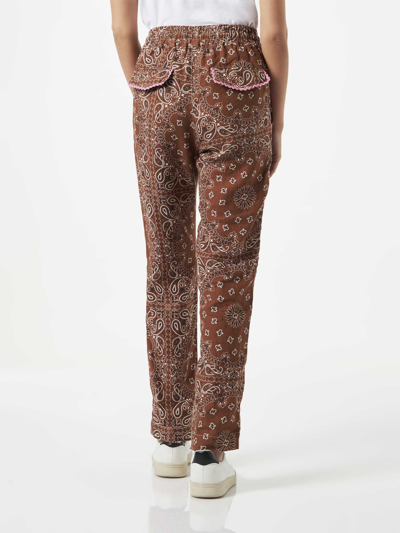 Shop Mc2 Saint Barth Woman Linen Pants With Brown Bandanna Print