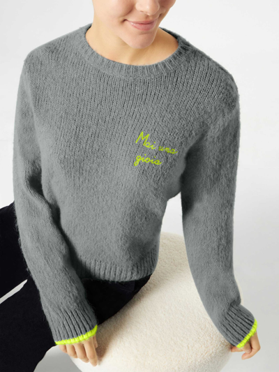 Mc2 Saint Barth Woman Grey Brushed Sweater With Embroidery In Grey