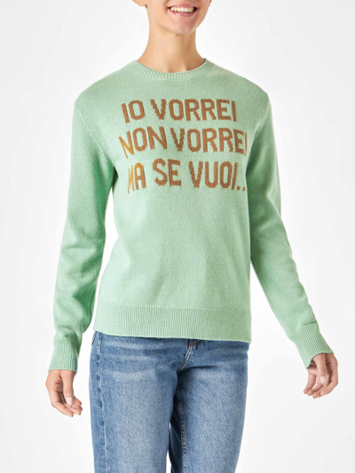 Mc2 Saint Barth Woman Green Sweater With Jacquard Print Niki Dj Special Edition In Green