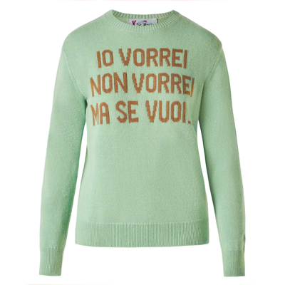 Shop Mc2 Saint Barth Woman Green Sweater With Jacquard Niki Dj Special Edition