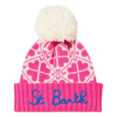 Shop Mc2 Saint Barth Woman Fluo Pink Beanie With Pattern