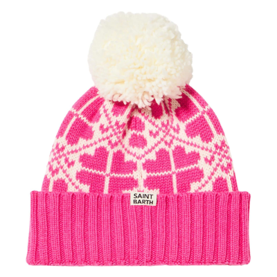 Shop Mc2 Saint Barth Woman Fluo Pink Beanie With Pattern