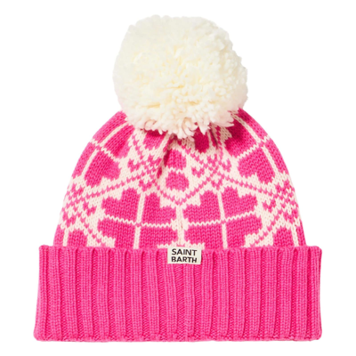 Mc2 Saint Barth Woman Fluo Pink Beanie With Pattern In Pink