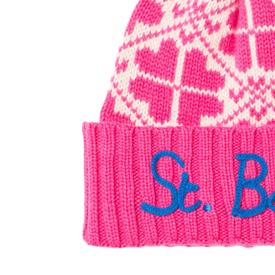 Shop Mc2 Saint Barth Woman Fluo Pink Beanie With Pattern