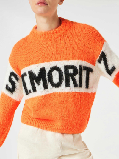 Mc2 Saint Barth Woman Fluo Orange Brushed Crewneck Sweater In Orange