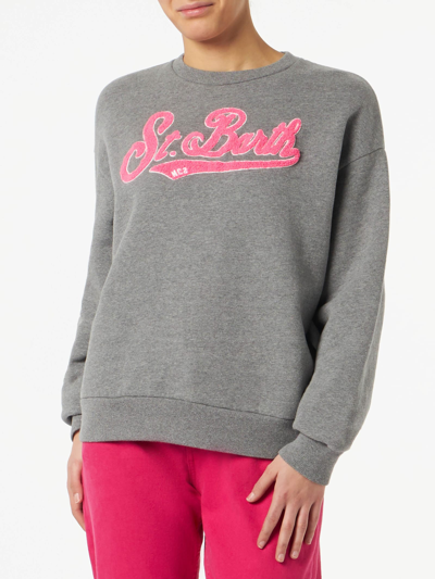 Shop Mc2 Saint Barth Woman Fleece Sweatshirt With Pink Terry Logo In Grey