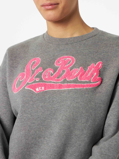 Shop Mc2 Saint Barth Woman Fleece Sweatshirt With Pink Terry Logo In Grey