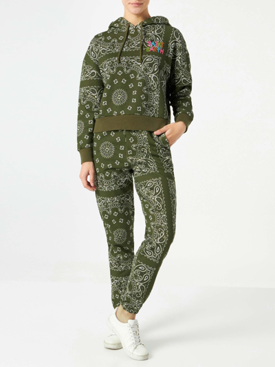 Mc2 Saint Barth Woman Fleece Pants With Green Bandanna Print