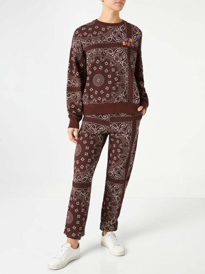 Mc2 Saint Barth Woman Fleece Pants With Brown Bandanna Print