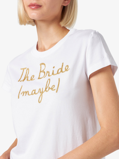 Mc2 Saint Barth Woman Cotton T-shirt With The Bride (maybe) Embroidered In White