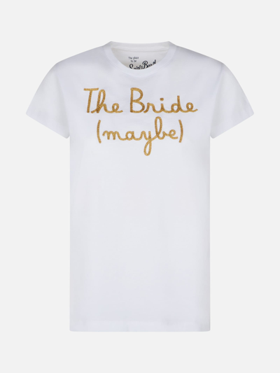 Mc2 Saint Barth Woman Cotton T-shirt With The Bride (maybe) Embroidered In White