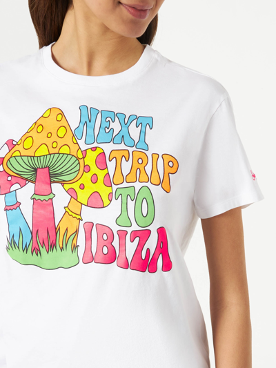Mc2 Saint Barth Woman Cotton T-shirt With Mushrooms Print In White
