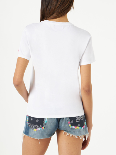 Mc2 Saint Barth Woman Cotton T-shirt With Mushrooms Print In White