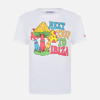 Mc2 Saint Barth Woman Cotton T-shirt With Mushrooms Print In White