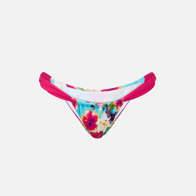 Mc2 Saint Barth Woman Cheeky Swim Briefs With Ibiscus Print In Blue