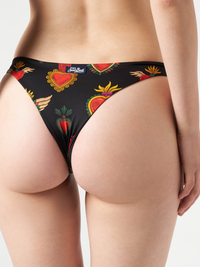 Shop Mc2 Saint Barth Woman Cheeky Swim Briefs With Heart Print In Black