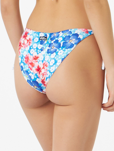 Shop Mc2 Saint Barth Woman Cheeky Swim Briefs With Flower Print In Blue