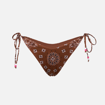 Shop Mc2 Saint Barth Woman Cheeky Swim Briefs With Bandanna Print In Brown