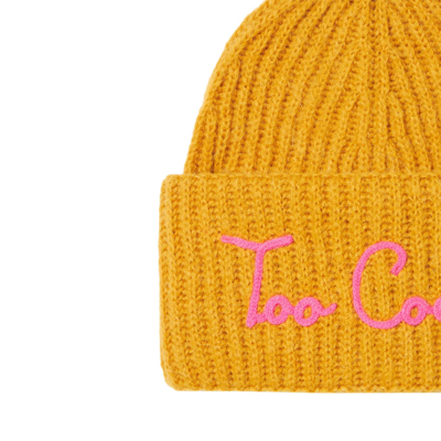 Shop Mc2 Saint Barth Woman Brushed And Ultra Soft Beanie With Too Cool Embroidery In Yellow