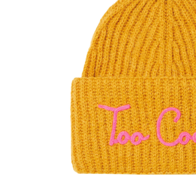 Mc2 Saint Barth Woman Brushed And Ultra Soft Beanie With Too Cool Embroidery In Yellow